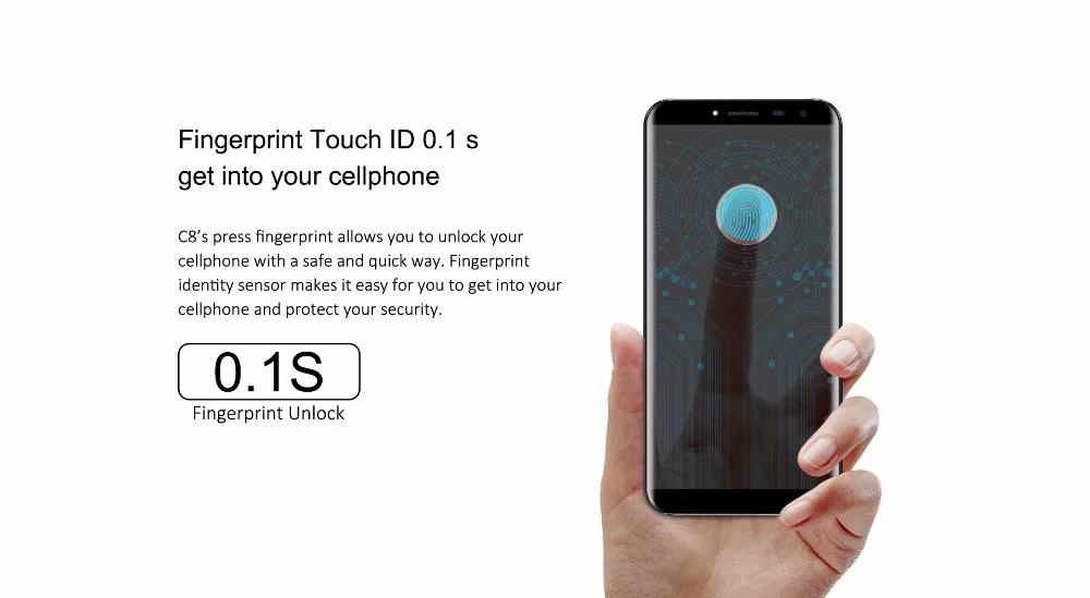Oukitel C8 18:9 Дисплей 5." Смартфон Android 7.0 MT6580A 4 ядра 3000 мАч 2 ГБ+ 16 ГБ отпечатков пальцев 13MP мобильного телефона