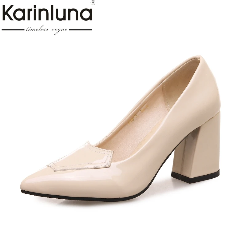 

Karinluna Hot Sale Big Size 32-46 Pointed Toe Spring Summer Shoes Women Pumps Slip On Square High Heeled OL Shoes