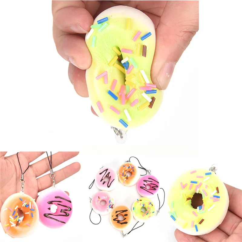 

Trendy PU Squishy Imitation Cake Doughnut Charms Pendants For Women Men Fashion Car Bag Phone Accessories Keychain