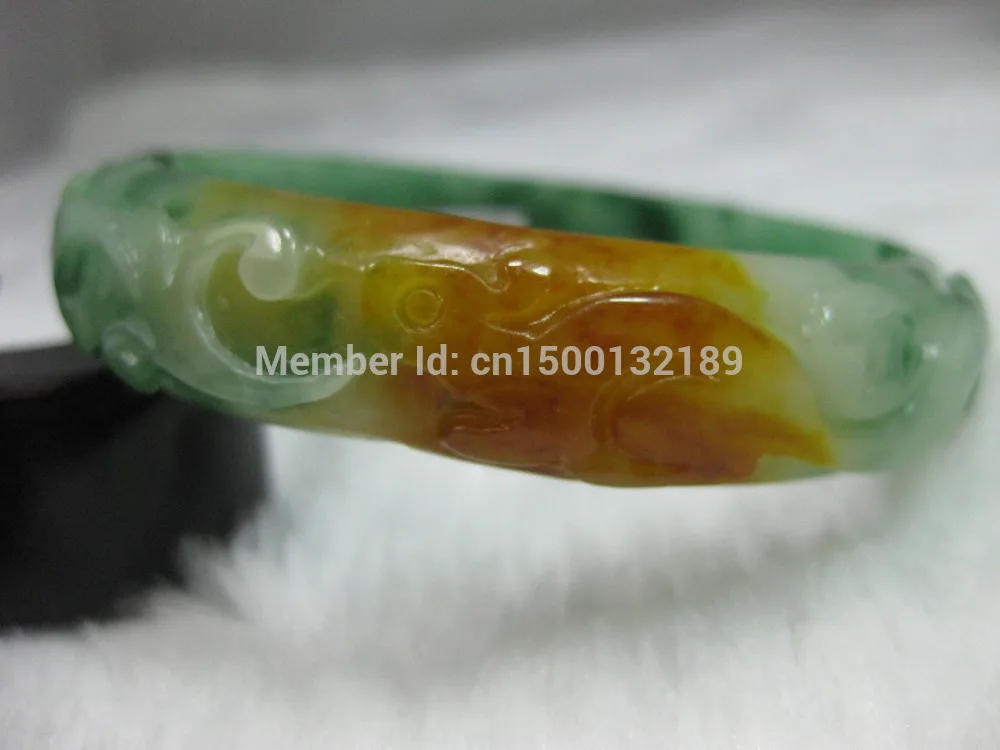 

xd 001933 NATURE BEAUTIFUL CARVING GREEN YELLOW JADE JADEITE BRACELET BANGLE