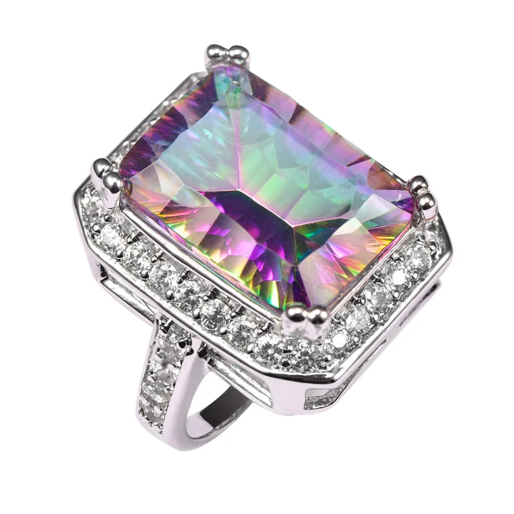 

Factory price Huge Rose Rainbow Crystal Zircon 925 Sterling Silver Ring For Women Size 6 7 8 9 10 11 F1462