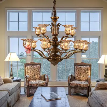

Dynasty Europe Style Iron Chandelier Antique Brass Copper Hanging Lights Art Decoration Foyer Home Cafe Restaurant Hotel Fixture