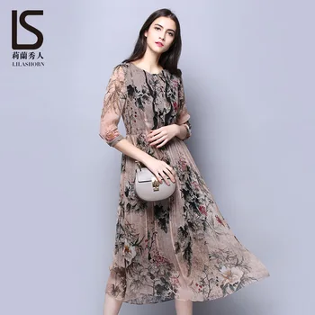 

100% Silk Dress With Medium Sleeves In High-grade Printing