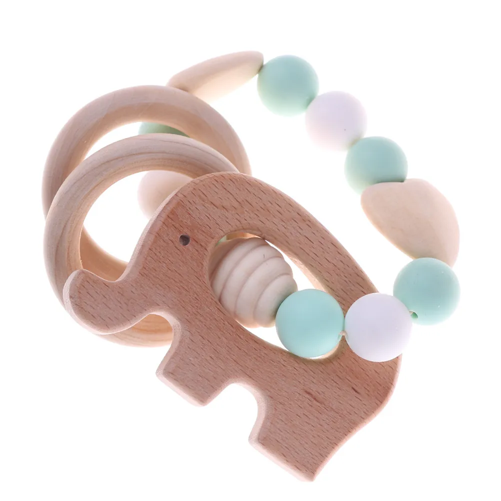 1PCS Baby Elephant Wooden Nursing Teether Chew Beads Teething Toys