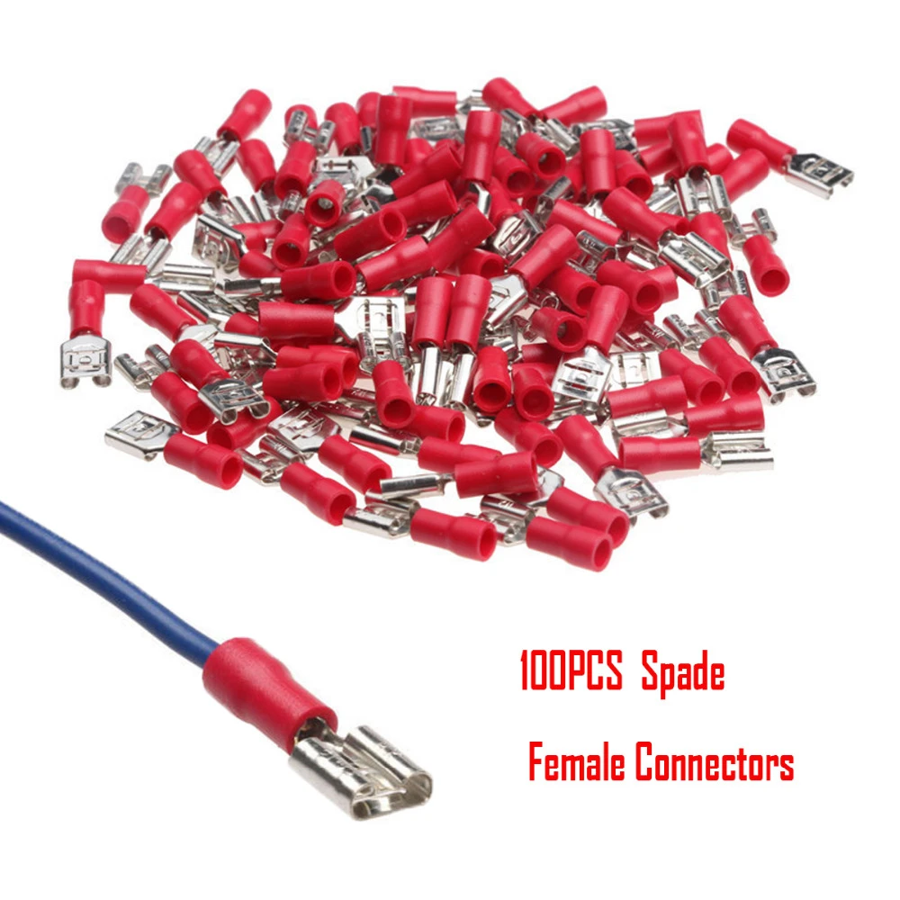 50 terminal de desconexión rápida Hembra Rojo Aislado Conector 22-18 Cable calibre .187