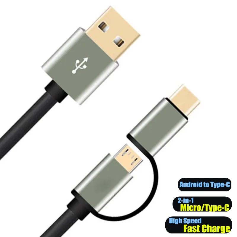 

USB 2.0 High Speed Fast Charge Data Cable,2 in 1 Android Micro&Type-C Interface Charging Cable for Samsung Cellphone MP3 Camera