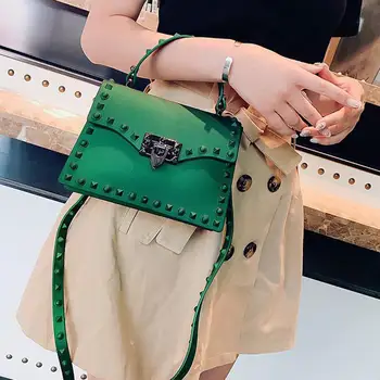 

Women Faux Leather Square Rivets Tote Pouch Messenger Crossbody Shoulder Bag Handbag