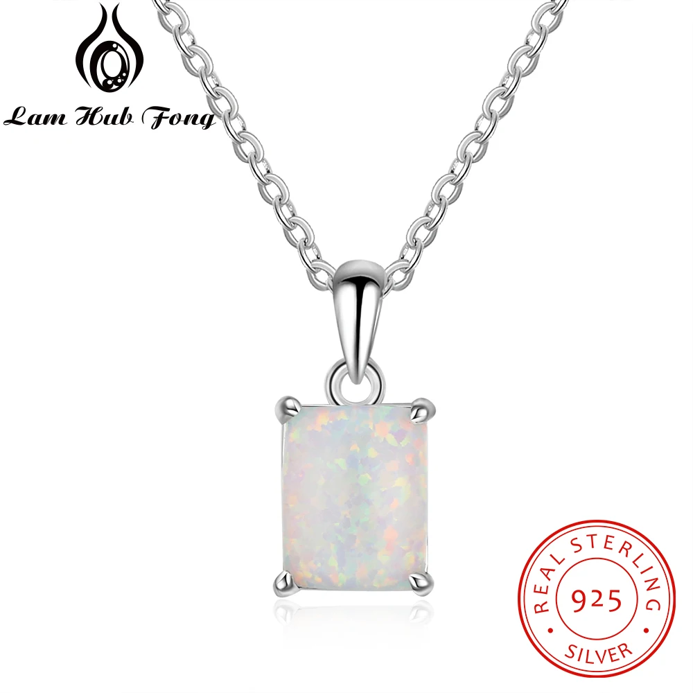 

Geometric Style 925 Sterling Silver Pendant Necklace Rectangular White Opal Necklaces for Women Mother Day Gift (Lam Hub Fong)
