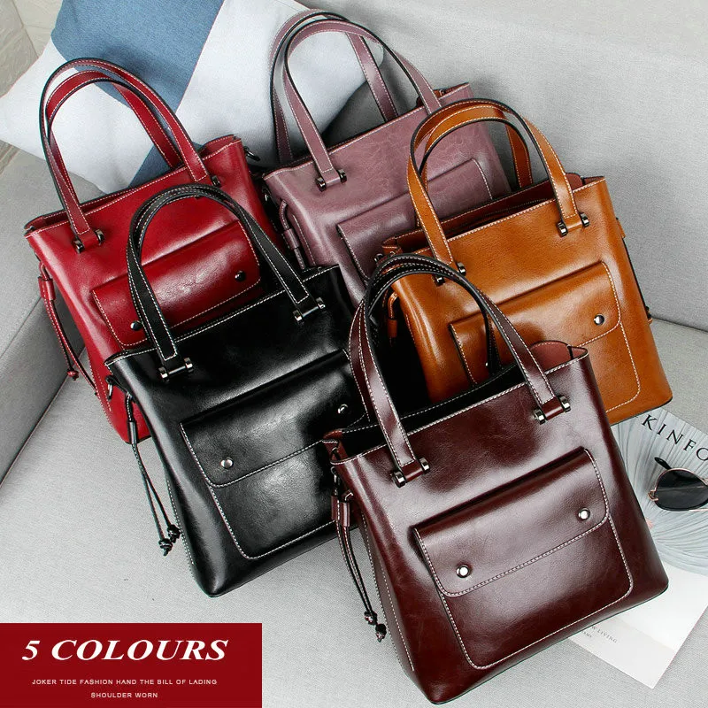 

Brand Genuine Leather Bag Women Messenger Bags Handbags Shoulder Crossbody Bags 2019 Tote Oil Wax Genuine Leather Bag