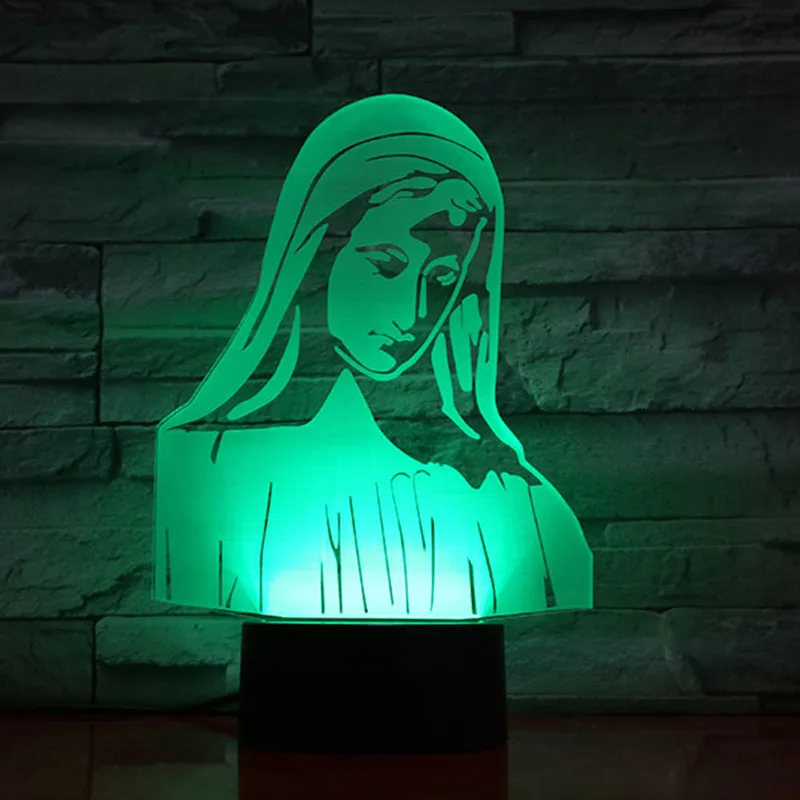 Мать Мария 3D светодиодный акриловый светодиодный USB лампа христианская вера подарки церковная атмосфера освещение ночного света прикроватные украшения