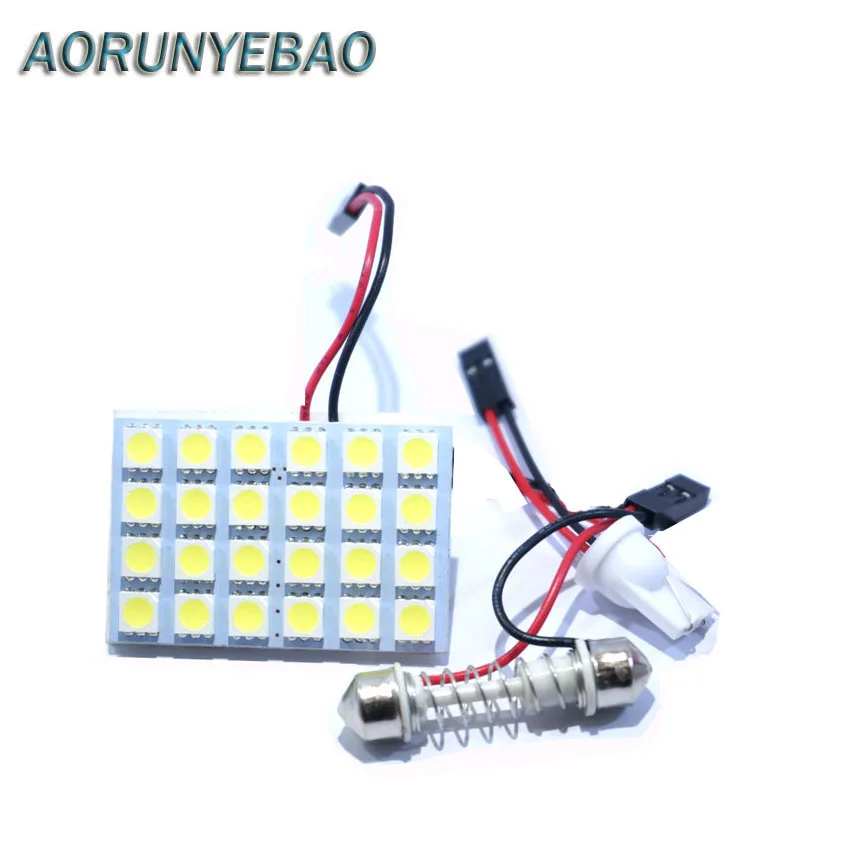 

AORUNYEBAO 100pcs Car Panel light LED 5050 24SMD White DC 12V With T10 Festoon adapter Car Reading Lights Dome lamp Trunk bulb