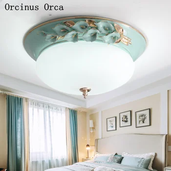 

European Luxury Creative Ceramic Ceiling lamp Living Room Restaurant Bedroom Mediterranean Painted LED Glass Ceiling lamp