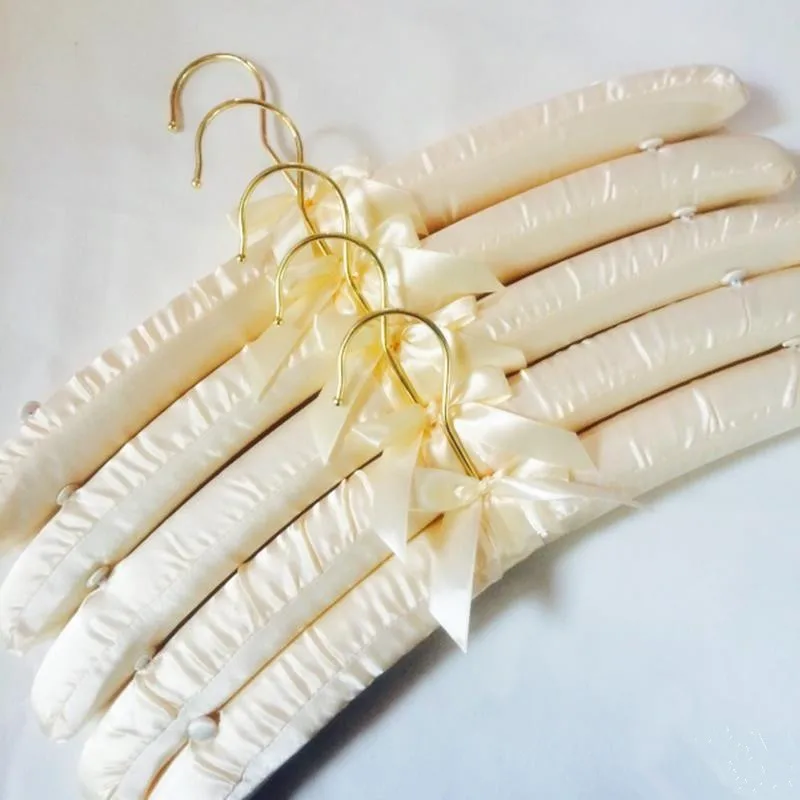 Satin Padded Hangers 2 Pieces Anti Slip Button Hangers Ivory Fabric