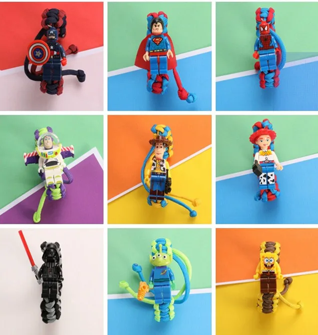 

Cartoon Buzz Lightyear Bracelet Handmade Figure Super Hero Iron Man Batman Darth Vader Panda Building Blocks Bricks Toys