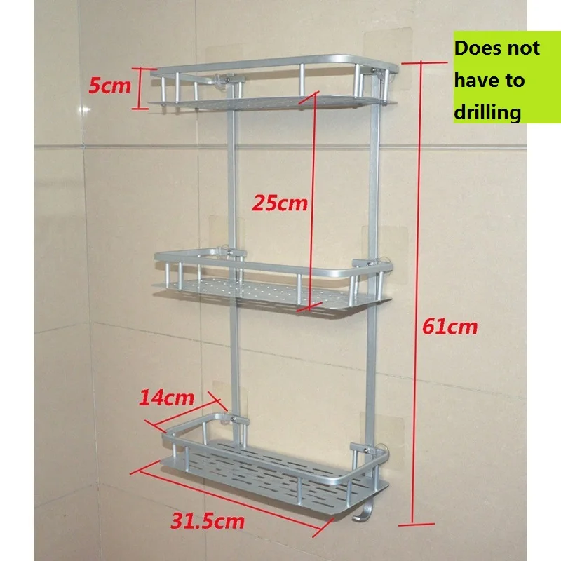 Полка для ванной комнаты, три слоя, стеллаж для хранения, кухонные аксессуары, на присоске, на стену, алюминиевый сплав, декоративные вешалки для туалета - Цвет: Серый