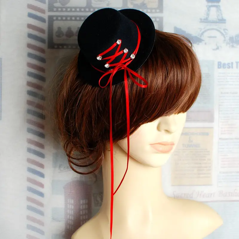 Шапка в готическом стиле белый и красный корсет стимпанк Мини Топ шляпы Хэллоуин головной убор аксессуары