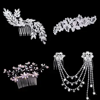 

Rose Gold Pink Plant Bridal Headpiece Leaf Flower Crystal Pearl Wedding Hair Combs For Pearl Women Bride Headdress Accessories