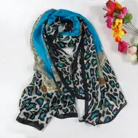 女性ブルーヒョウ柄シルクスカーフ延長ショールプリント 2014 ファッションアパレルアクセサリーブランドロング桑絹のスカーフ