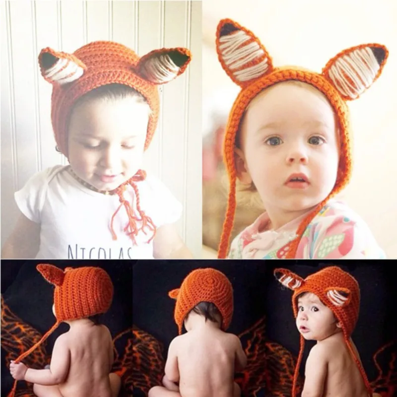 DIY Knitting knitting wool Hats Baby Fox, ears, wool, hat, thickening, warmth, ear protectors, knitted caps