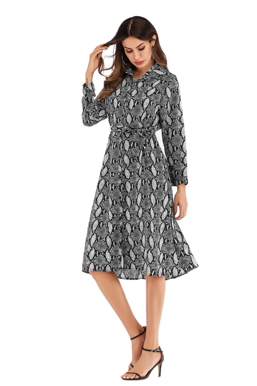 Gladiolus Chiffon Spring Dress Women 34 Sleeve Turn-Down Collar Leopard Print Belt Women Shirt Dress 2019 Autumn Sexy Dresses (26)