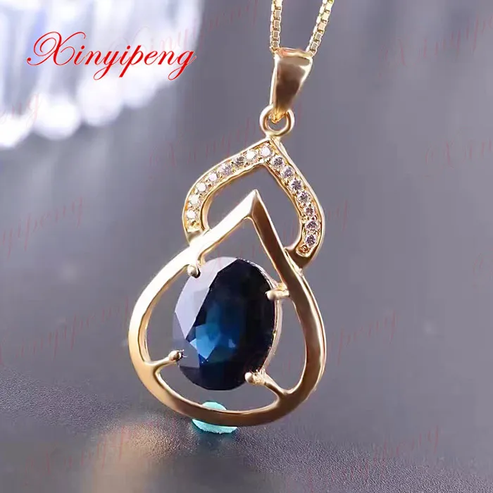 Ms 18 k gold inlaid natural sapphire pendant Dark blue gems 3 carat Mother girlfriend a