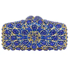 Gold legierung Blau kristall Diamant Abendtasche Fest Party Hochzeit brautjungfer Handtasche mit Kette Bling Handtasche SC435