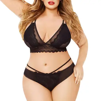 

Plus Size Thin Transparent Lace Push Up Bra G-String Sexy Women Underwear Set
