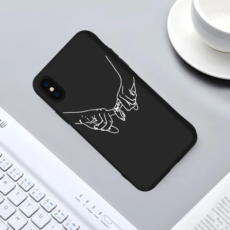Милый чехол для телефона iPhone XR 6 6S Plus X 5 SE Love Hands Couples черно белый мягкий 8 7