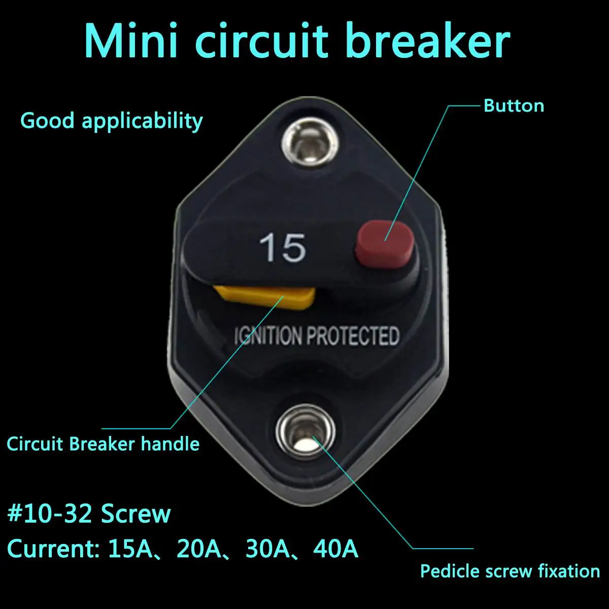 15A 20A 30A 40A ручной сброс автоматического выключателя черный DC32V переключаемый среднего ценового диапазона предохранитель болт автоматический выключатель для автомобиля Лодка Караван RV