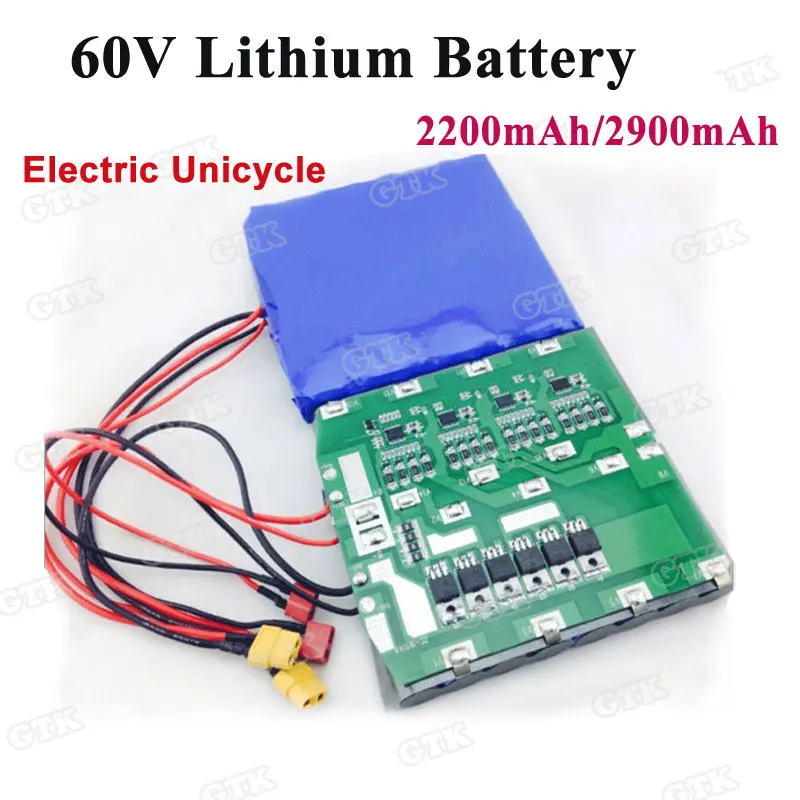 

Customized 60V 2200mah 132wh 2900mah 174Wh 16S1P li-ion battery pack built-in BMS for Electric wheelbarrow Unicycles skateboard