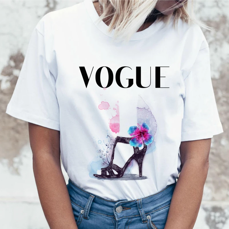 

Vintage vogue t shirt fashion love hign heel women t-shirt tops aesthetic tumblr streetwear tee shirt femme korean clothes
