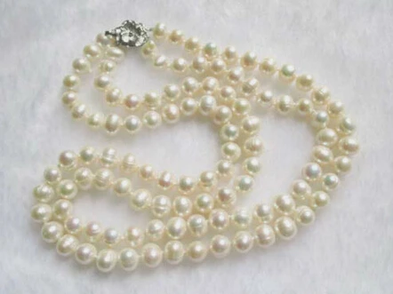 

Free shipping >>@ white freshwater pearl 2 strands round beads necklace