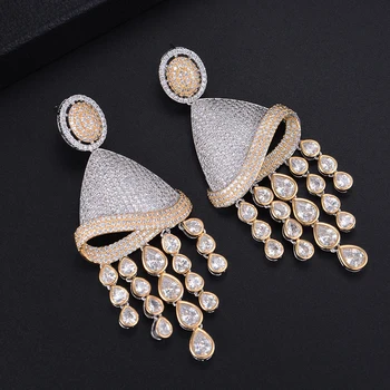 

83mm Popular Oval Pierced Waterdrop Hollow Pendant Cubic Zirconia Dangle Drop Earrings For Women Girls