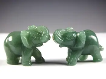 

2PC Green Aventurine Jade Stone Craving Lucky elephant Feng Shui statue statue