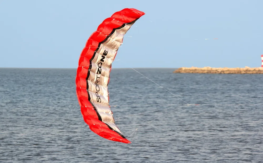 High Quality 2.5m Red Dual Line Parafoil Kite WithFlying Tools Power Braid Sailing Kitesurf Rainbow Sports Beach
