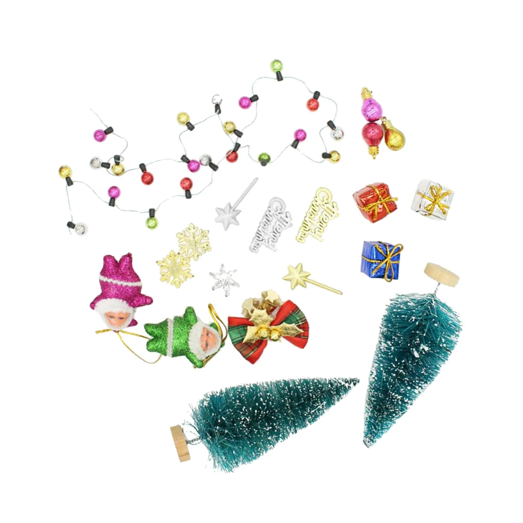 1/12 Dollhouse Miniature Christmas Tree Santa Claus ''Merry Christmas'' Letters Board Xmas Party Decoration Set Toys