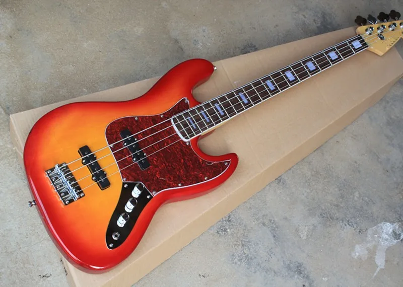 Factory Wholesale Rosewood Fingerboard Cherry red Jazz 4 Strings Bass Guitar  17-11