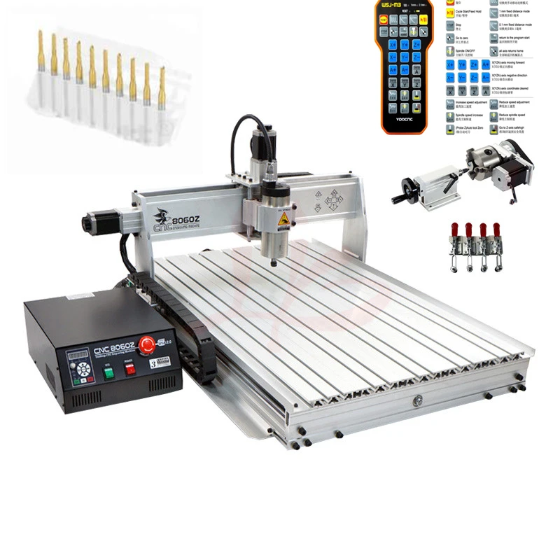 

USB Mini CNC 8060 1500W 4axis Air Cool Spindle Metal Cutting Engraving Machine ER20 Collet March3 CNC Wood Router