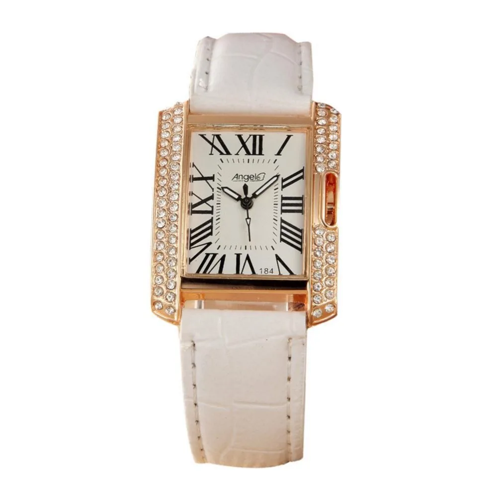 

Elegant Simple PU Leather Quartz Watches Square Diamond Jewerly Wirst Personality Chain Table Relogio Feminino