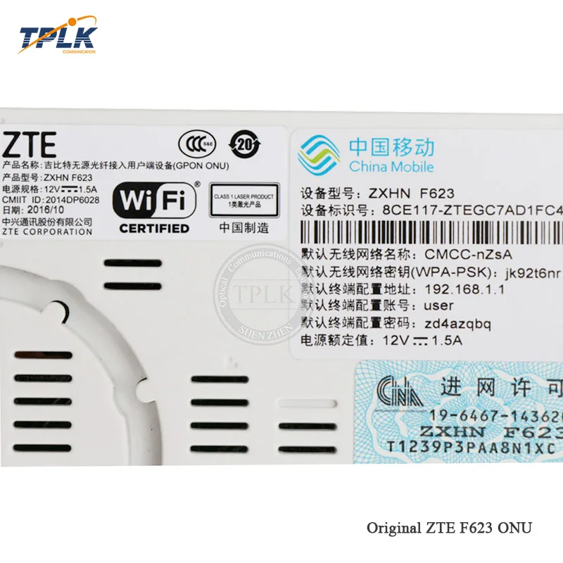 30 шт. zte F623 GPON ONU/ONT с 1GE портом+ 3FE порт+ 1 Голосовой порт+ wifi, английский интерфейс, китайский мобильный логотип