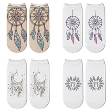 Новые носки с 3D принтом Ловец снов женские милые короткие носки в стиле бохо с дикими перьями каваи дикие примитивные носки до лодыжки Прямая поставка