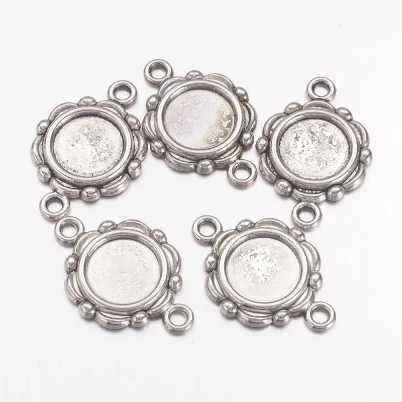 

Tibetan Style Link Connectors Cabochon Bezel Settings Alloy Flat Round 23x15x2mm For DIY Jewelry Making Handicrafts Supplies