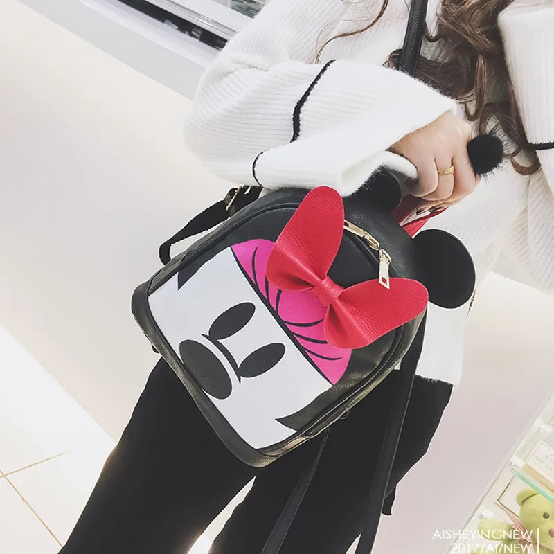 BENVICHED Модный женский рюкзак с Микки и Минни, черный рюкзак из искусственной кожи, мини рюкзак для путешествий, рюкзак с принтом животных Y296 - Цвет: Minnie Big