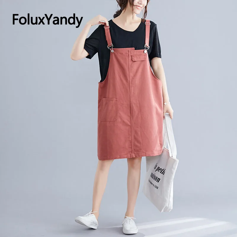 

2 Pieces Overalls Dress Women Plus Size 3 4 5 6 XL Casual Spaghetti Strap Loose Summer Dress Vestidos NQYL122