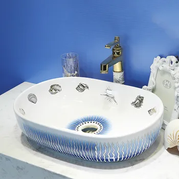 

Oval Shape Europe Vintage Style Art wash basin Ceramic Counter Top Wash Basin Bathroom Sinks wash basin bowl
