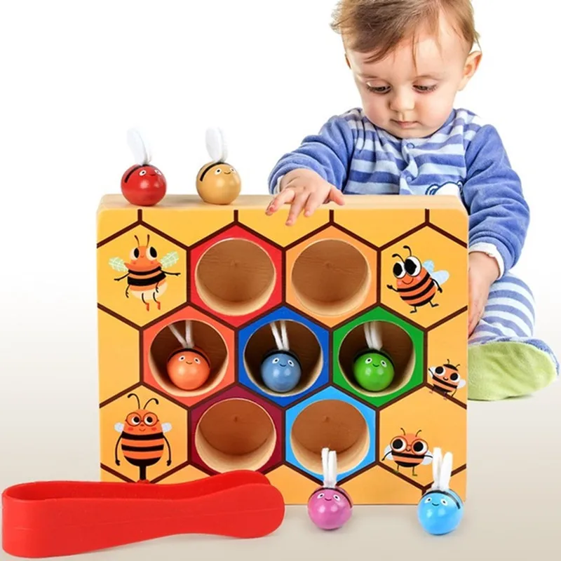 Funny Wooden Beehive Game Board Educational Toys for Kids Interactive Toys for Children Hand Grasp Puzzle Game