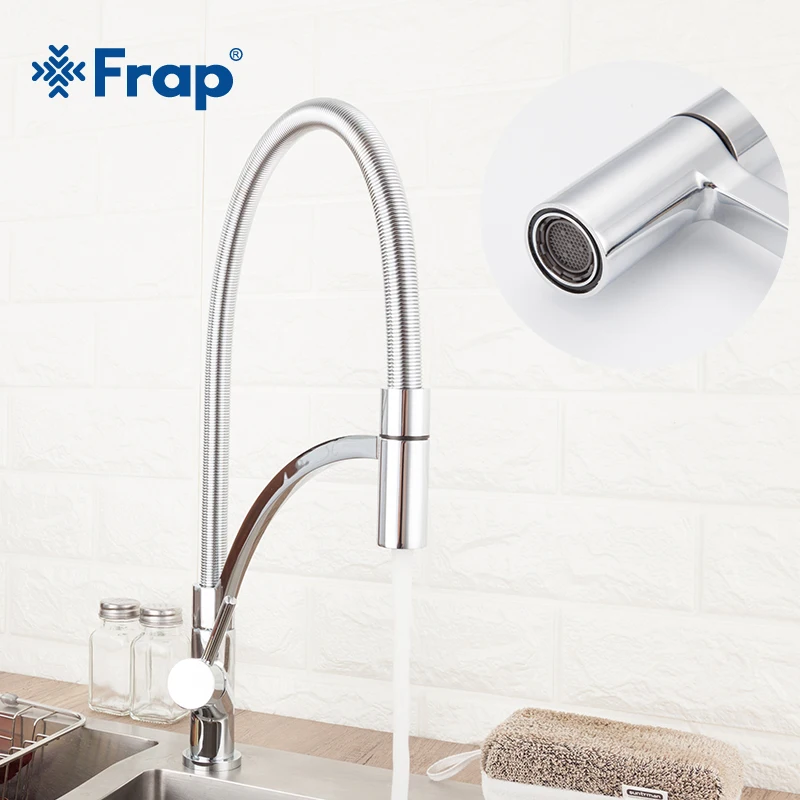 

Frap Kitchen Faucet Hot and Cold Water 360 Degree Rotation Brass and Stainless Steel Tap Mixer Chrome Sink Faucets Deck Mounted
