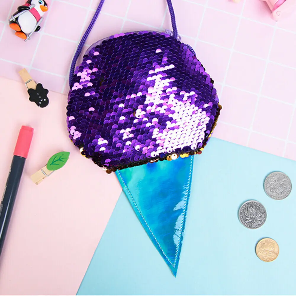 Детские аксессуары сумка на шнурке для мальчиков и девочек, блестки, сладкое мороженое, сумка, вечерние пляжная сумка, подарок, яркие цвета, плюшевые кошельки - Color: Purple