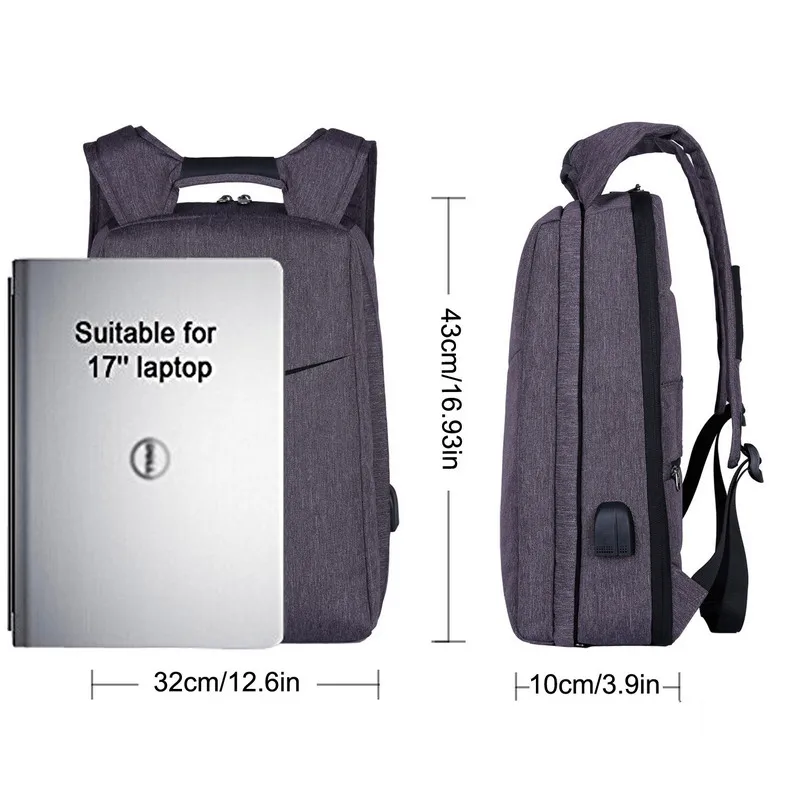 Extraíble 17 pulgadas portátil mochila hombres bolsas de viaje bolsos de Oxford negro gran computadora paquete hombre USB multi-función de mochila mochila
