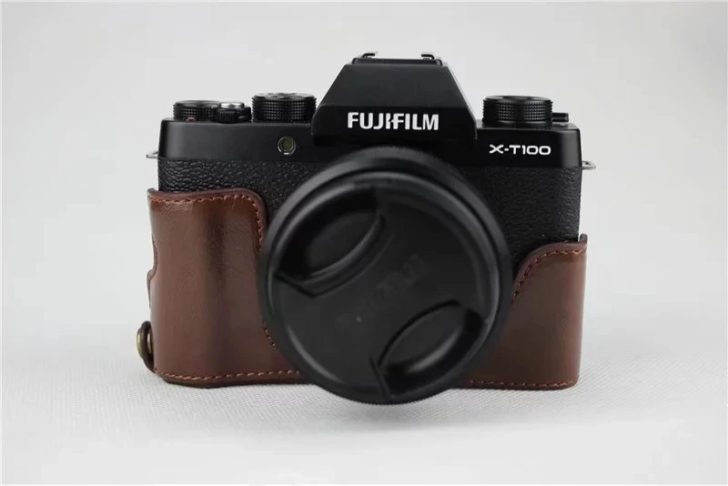 Из искусственной кожи Половина корпуса камеры чехол для Fujifilm Fuji XT100 X-T100 XT 100 камера защитная Нижняя крышка